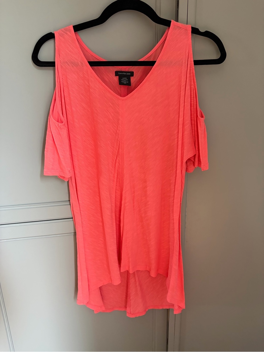 Calvin Klein Jeans Neon Coral Cold-Shoulder V-Neck Top